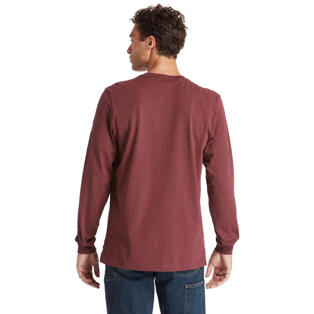 Camisetas Timberland Hombre Pro® Logo Manga Base Plate Wicking Burdeos - Chile IOS-715206